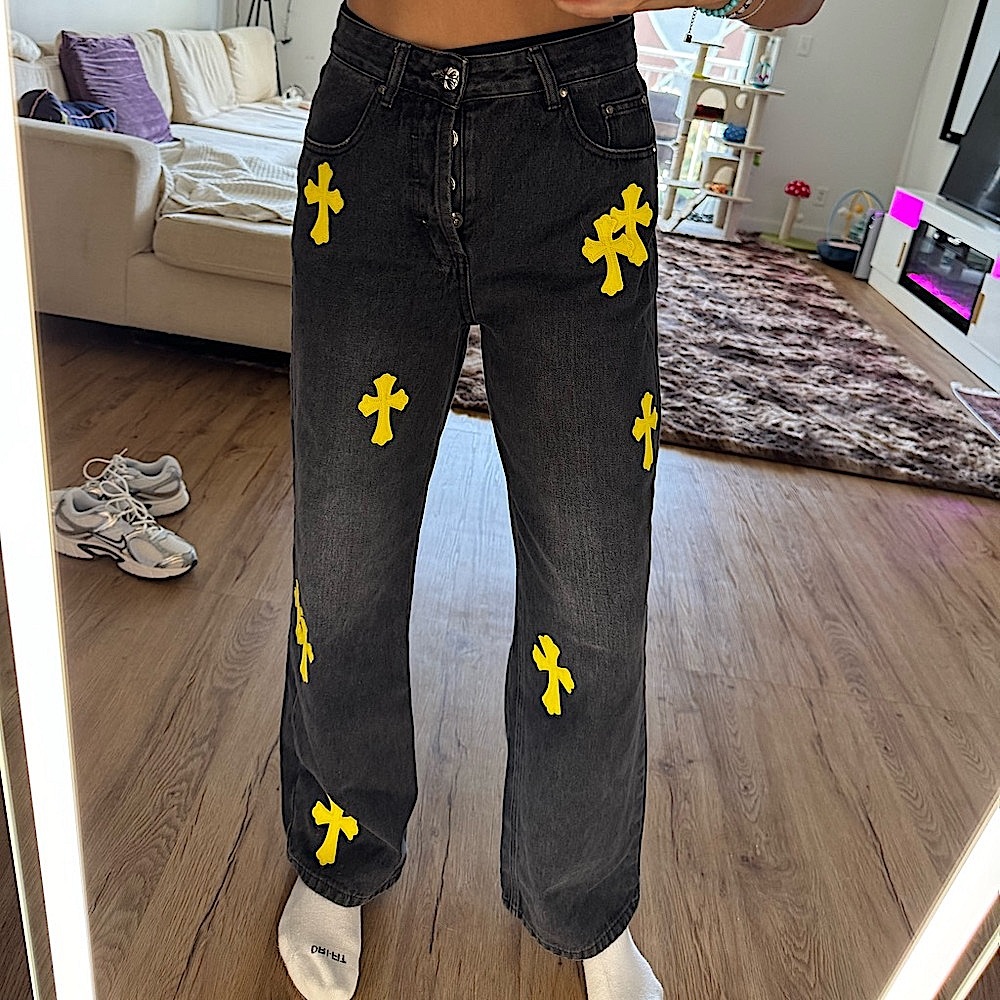 Black Jeans with Yellow Crosses